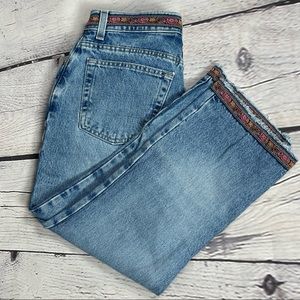 OLD NAVY women's blue boho crop ankle jeans with embroidery trim boho, size 6